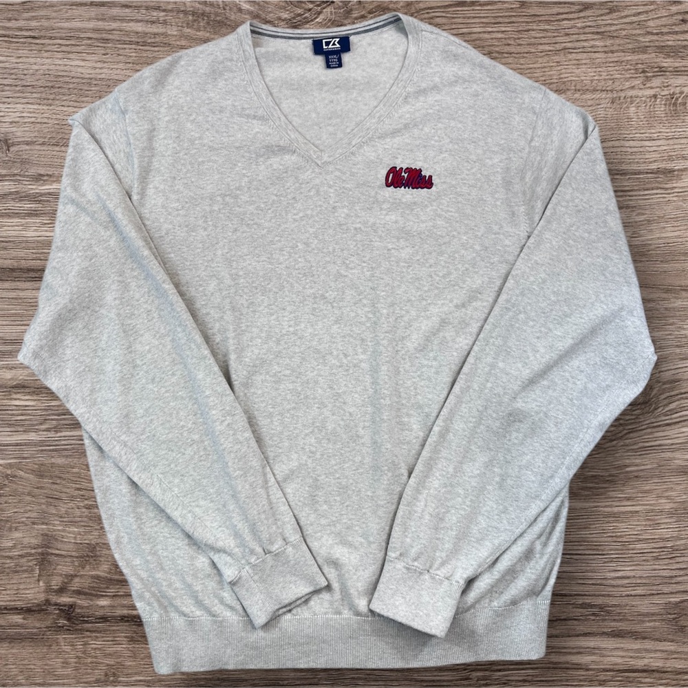 Cutter & Buck Men’s Ole Miss Cream V-Neck Sweater. Size 3X